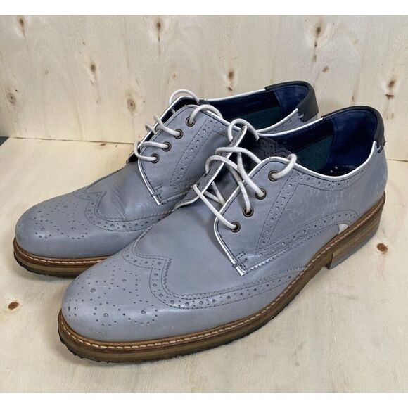 Ted Baker Men's Prycce Blue 9-17409 Leather‎ Lace-up Dress Shoe Wingtip Size 10 - Picture 1 of 15